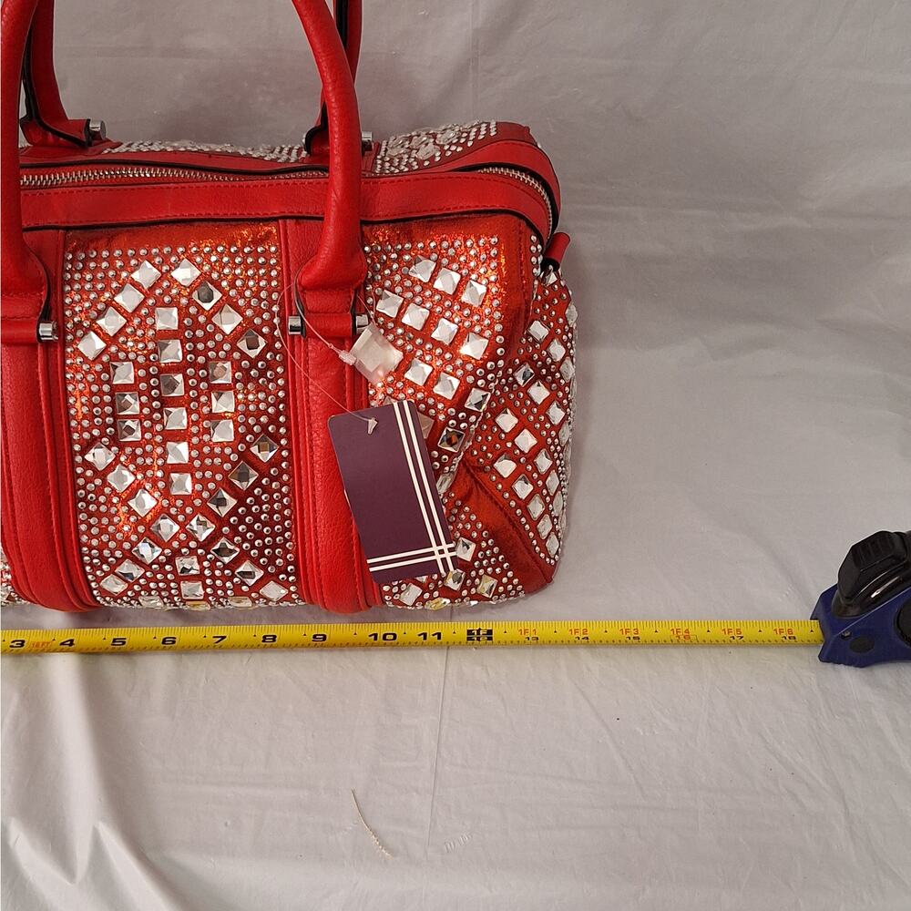 Y2K-style Red Rhinestone Duffle Satchel Bag - Picture 9 of 11